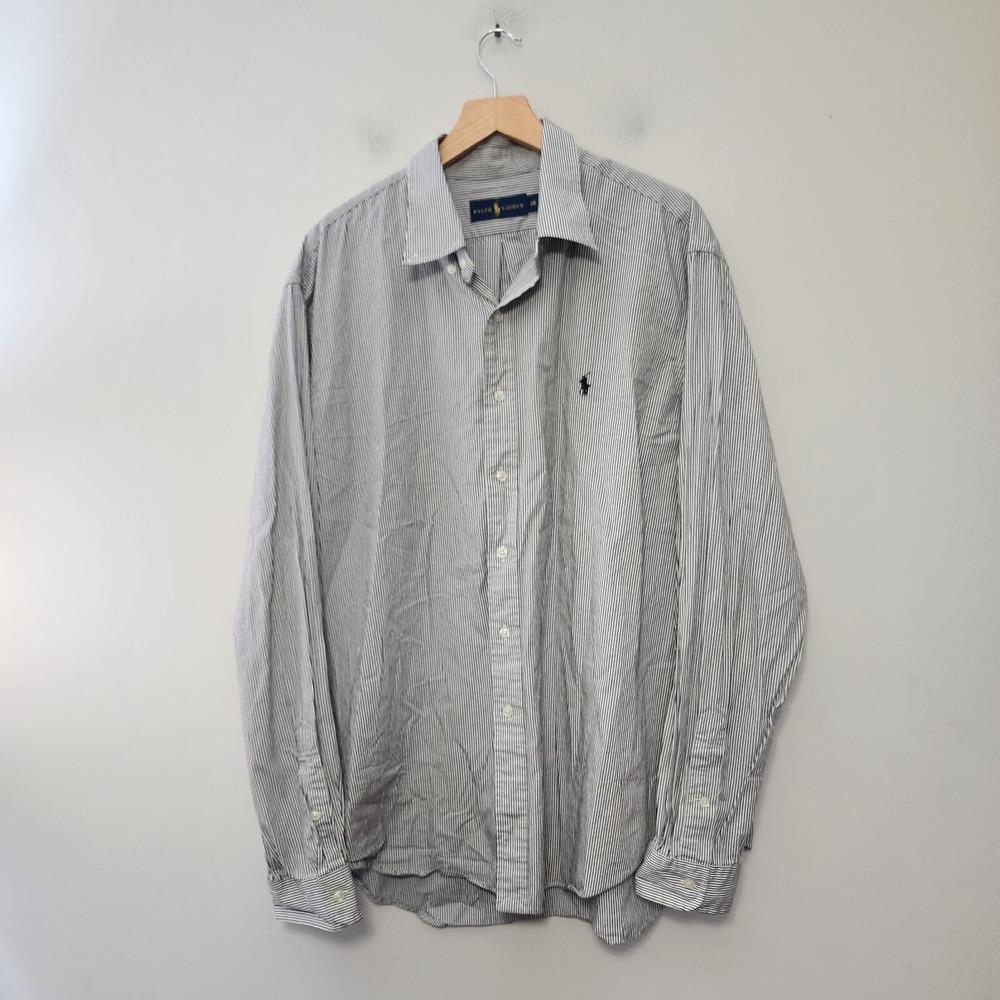 Polo Ralph Lauren Shirt 2XL Black White Stripe Long Sleeve Button Down Pony RL
